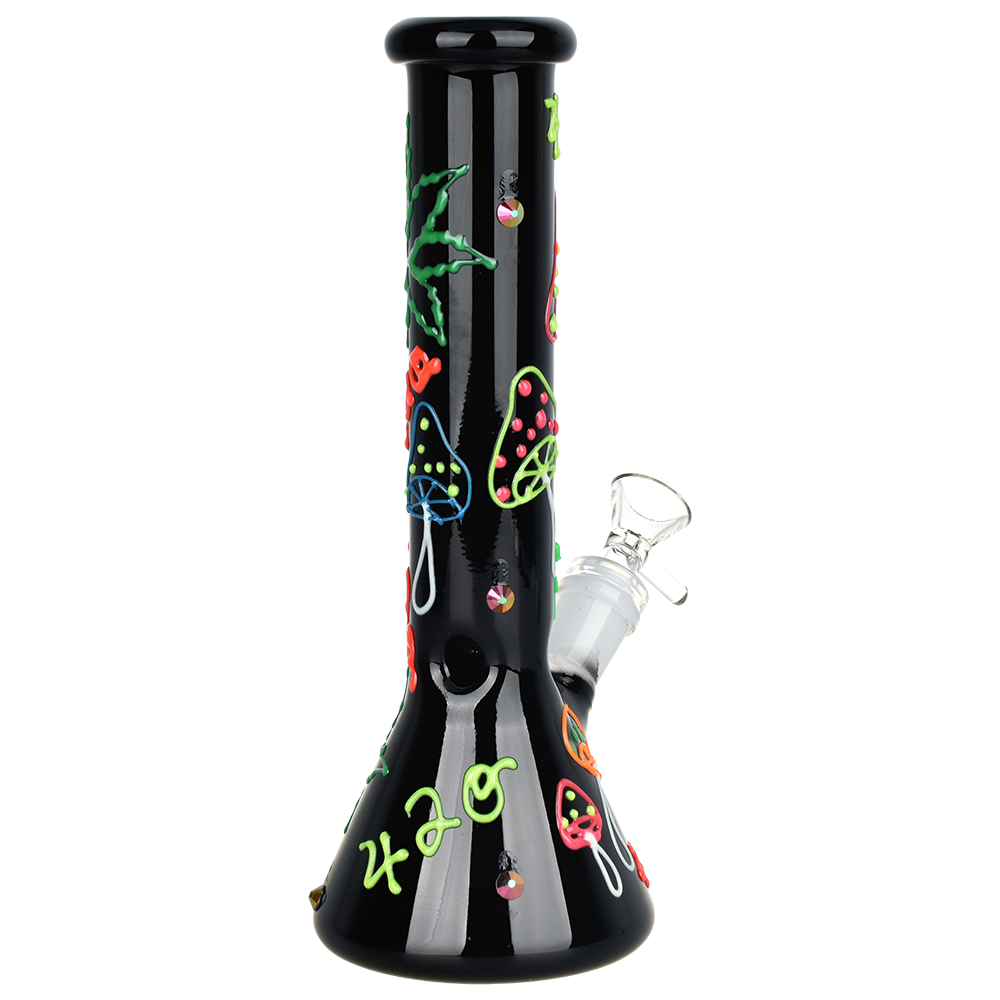 420 Leafy Mushroom Glow Beaker Bong | Back View