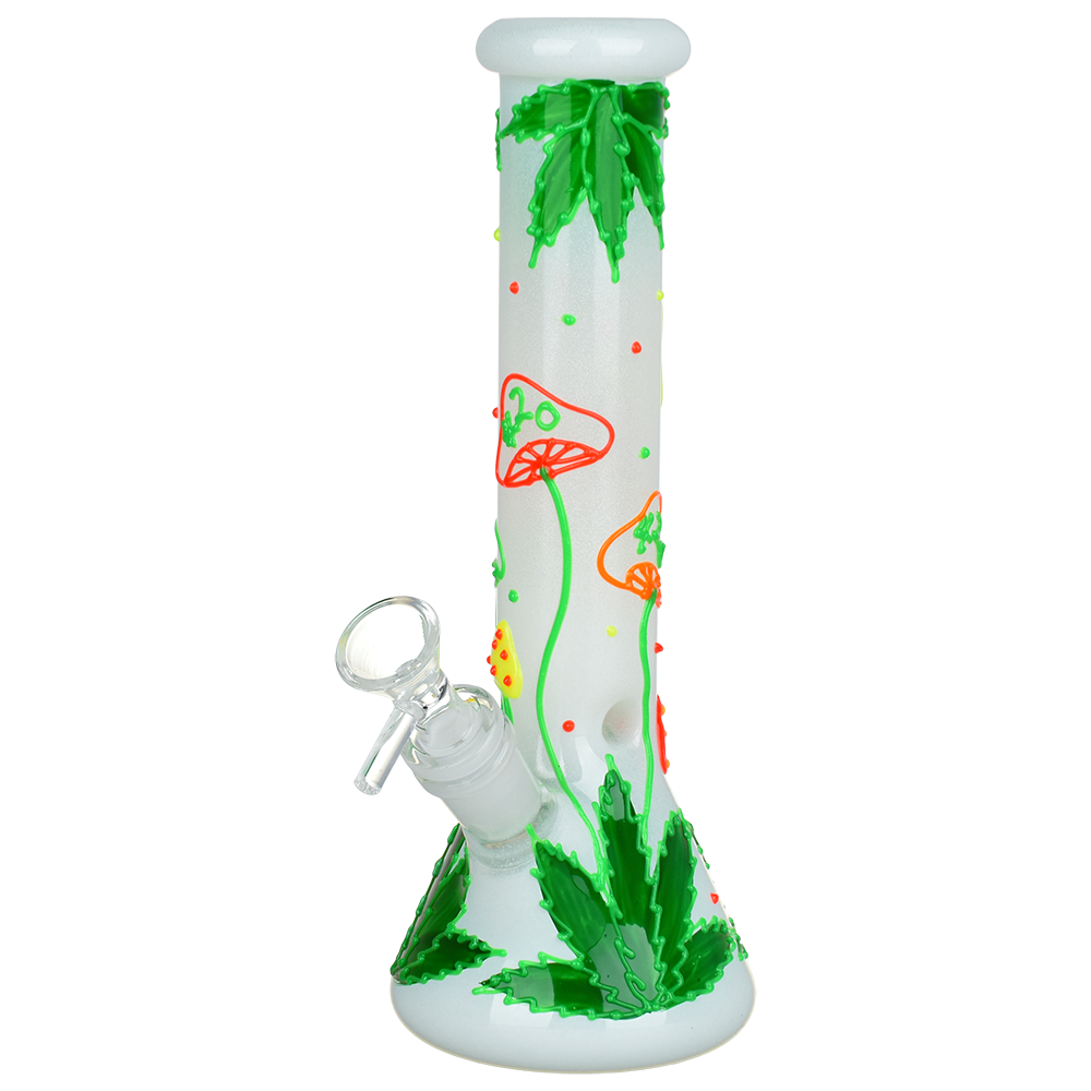 420 Leafy Shroom Glow Beaker Bong | Front View