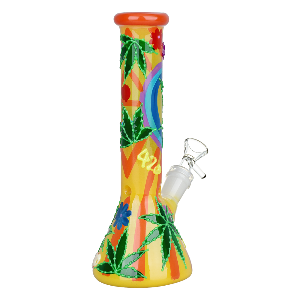 420 Leafy Sunburst Glow Beaker Bong | Back View