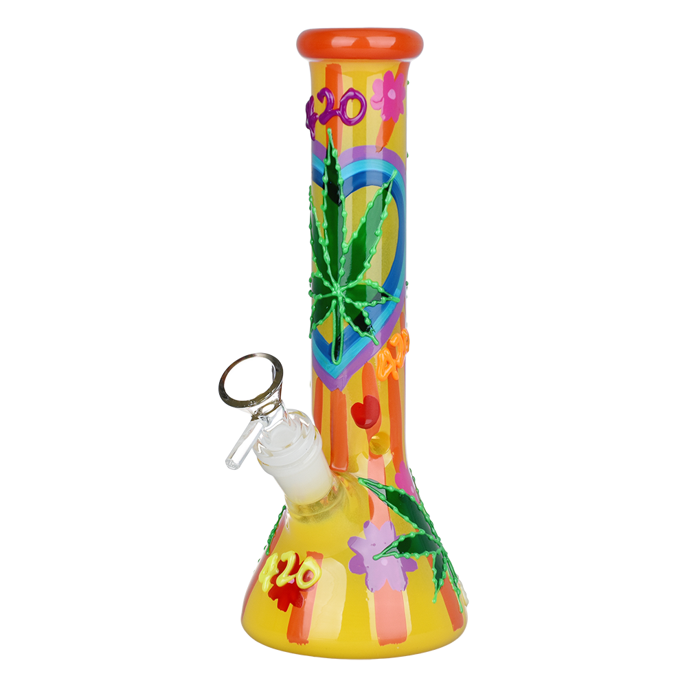 420 Leafy Sunburst Glow Beaker Bong | Front View