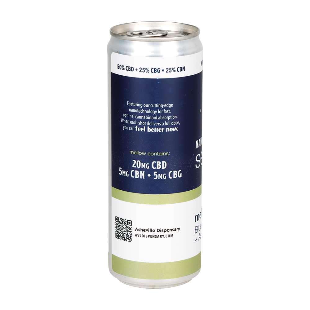 Asheville Dispensary Nano Cannabis Seltzer | Mellow Blueberry Lavender | Can Back View
