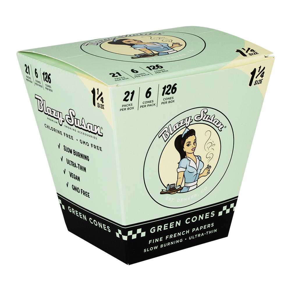 Blazy Susan Pre-Rolled Cones | Green 21pc Bulk Box | 1 1/4 Size