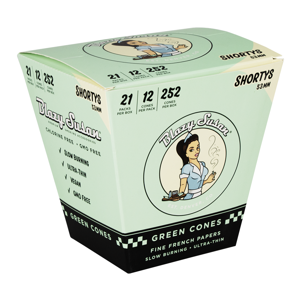 Blazy Susan Pre-Rolled Cones | Green 21pc Bulk Box | Shortys Size