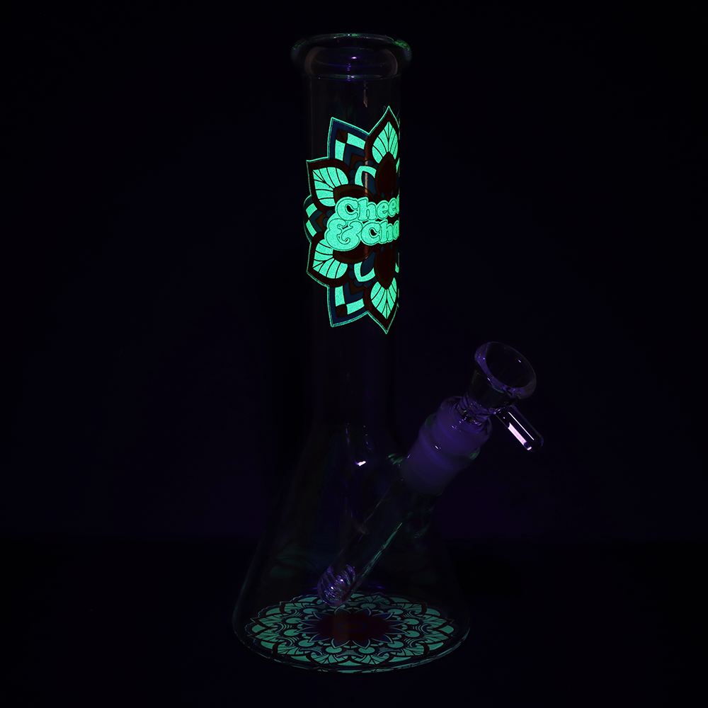 Cheech & Chong Glass Beaker Bong | Mandala Glow | Glow In The Dark Decals