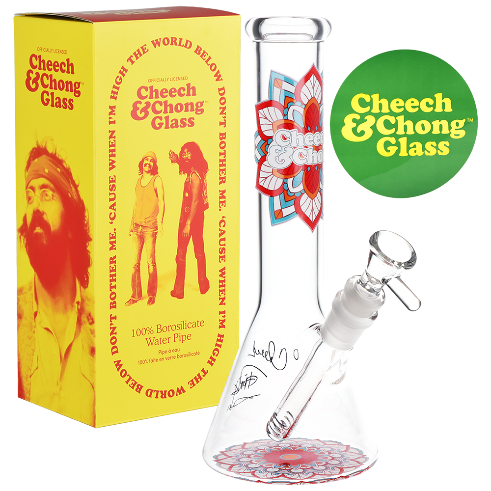 Cheech & Chong Glass Beaker Bong | Mandala Glow | Packaging, Sticker, & Pipe