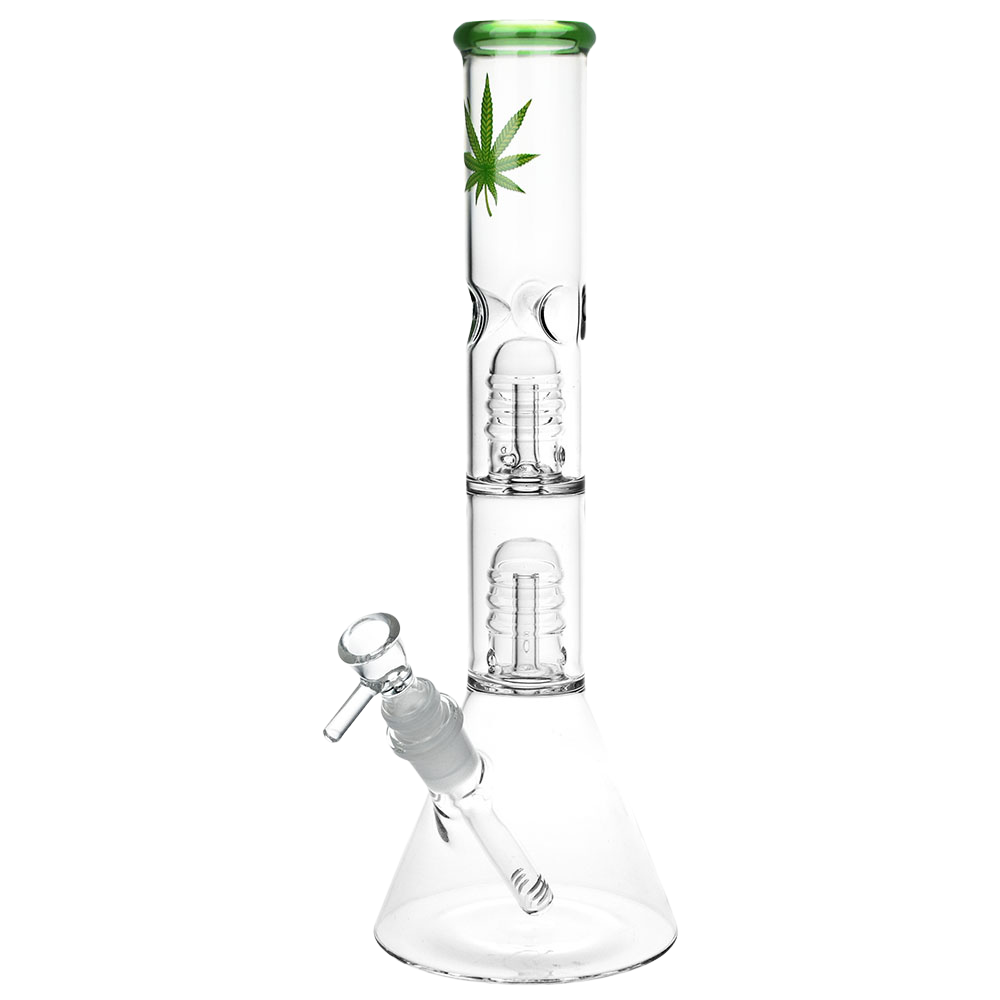 Double Stacked Weed Leaf Beaker Bong