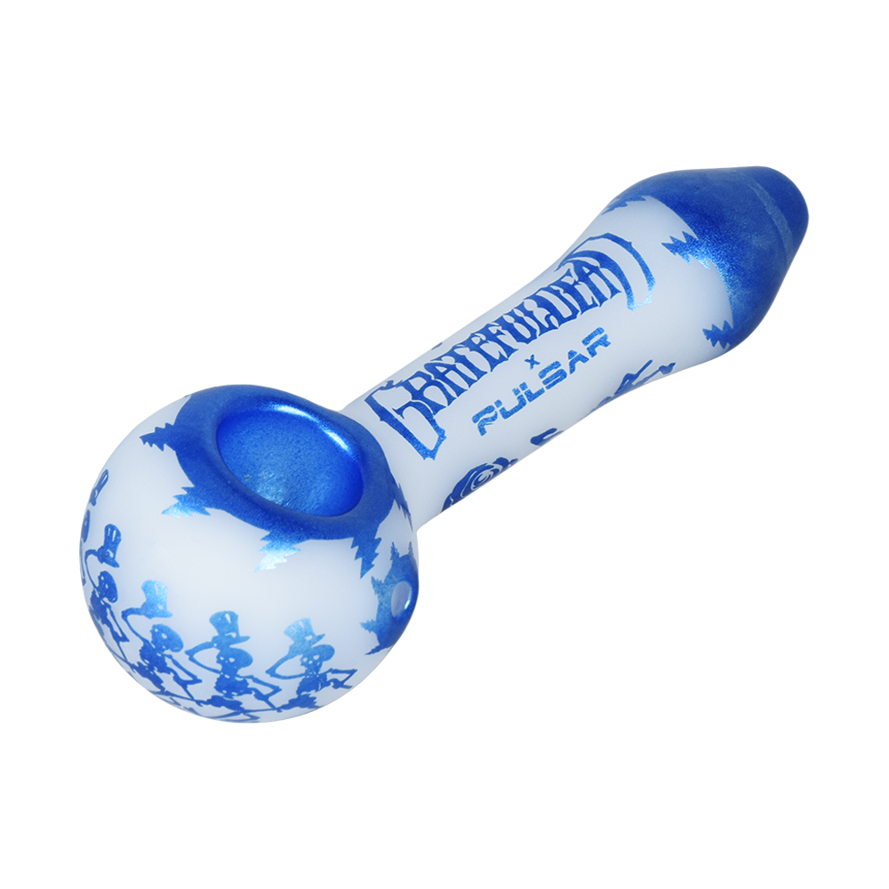 Grateful Dead x Pulsar Etched Spoon Pipe | Blue Sky Dancing Skellies | Bowl Frontal View