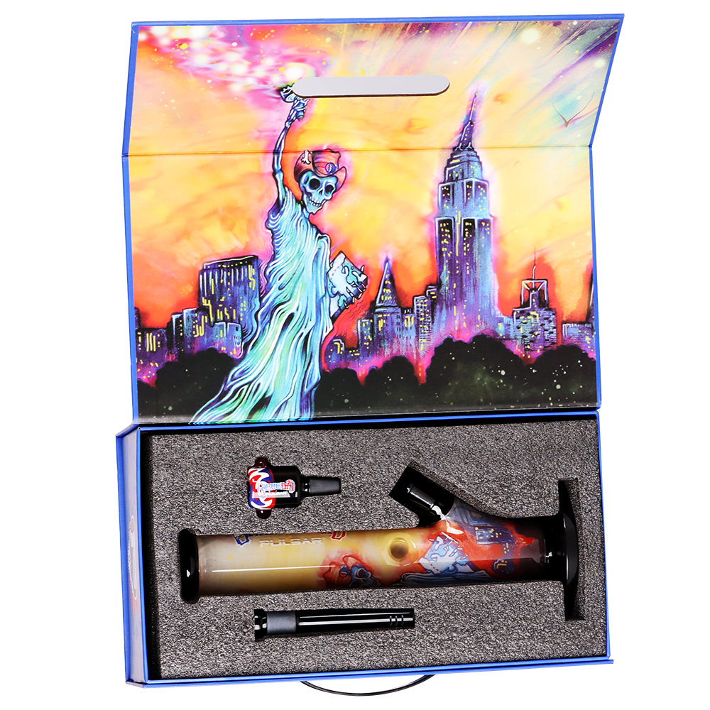 Grateful Dead x Pulsar Inside Print Straight Tube Bong | Freedom's Torch | Packaging Open View