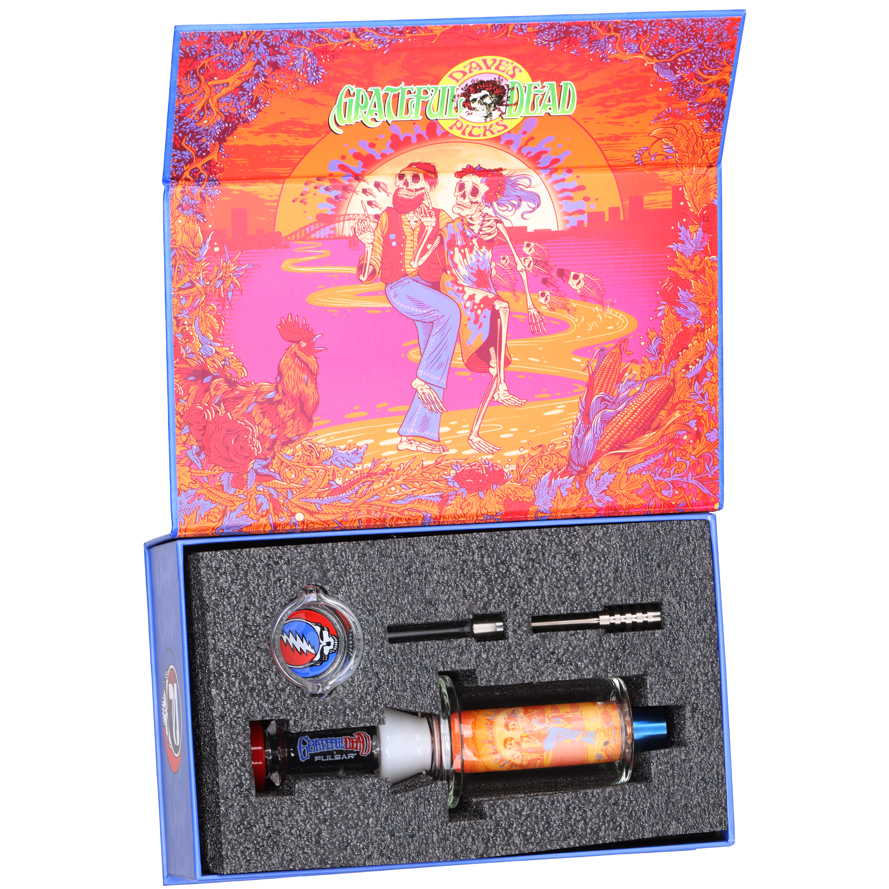 Grateful Dead x Pulsar Inside Print Vapor Vessel & Dab Dish | Sunset Dance | Packaging Open View