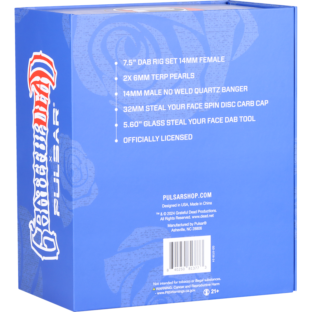 Grateful Dead x Pulsar Lightning Bell Dab Rig Set | Gift Box Packaging | Back