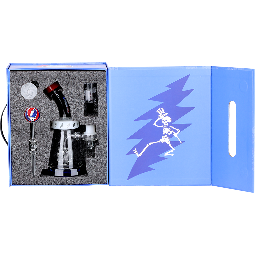 Grateful Dead x Pulsar Lightning Bell Dab Rig Set | Gift Box Packaging | Open View