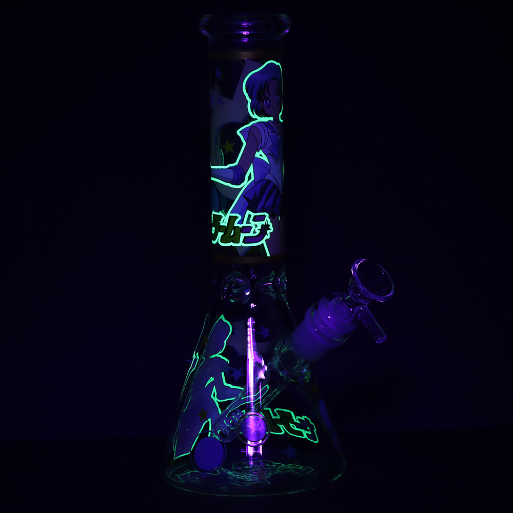 Japanese Animation Girl Beaker Bong | Mercury | Glow In The Dark Accents