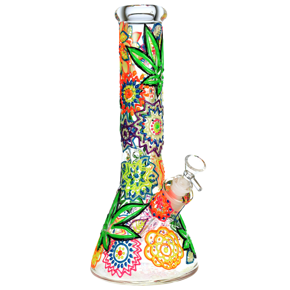 Mandala Pot Leaf Beaker Bong | Front View