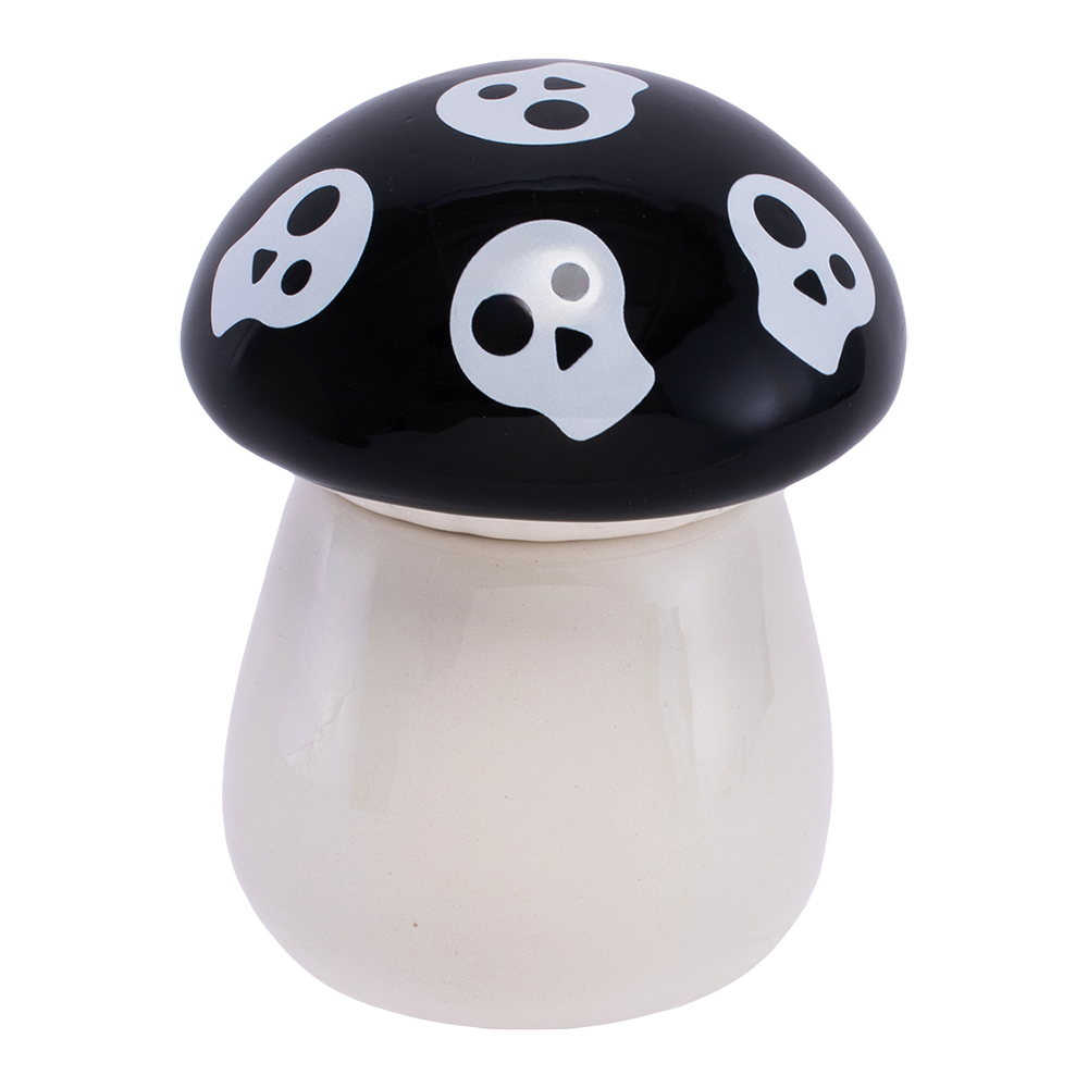 Mushroom Skull Ceramic Stash Jar | Back View
