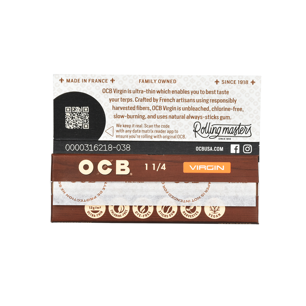 OCB Virgin Rolling Papers | 1 1/4 Inch | Booklet Open