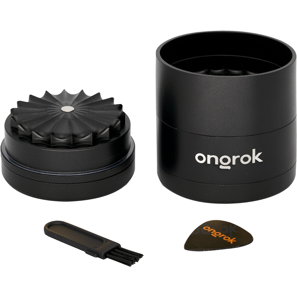 ONGROK Flower Petal Toothless Grinder | 2.5" | Black | Mill Chamber View