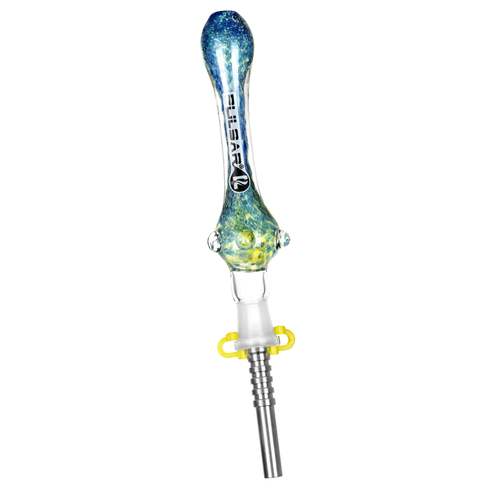 Pulsar Candy Frit Twist Dab Straw | Titanium Tip | Blue Yellow