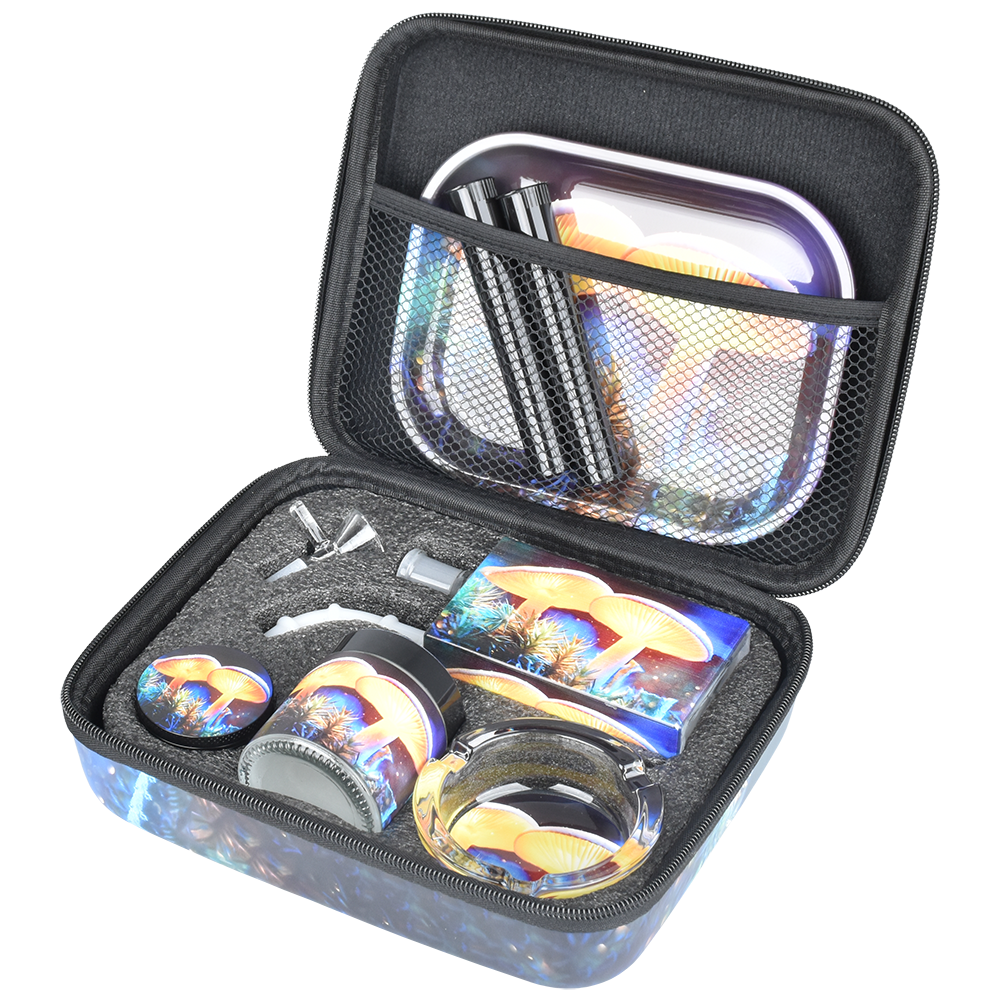 Pulsar Design Series Smoker's Travel Kit | Mystical Mushrooms | Carry Case Open View