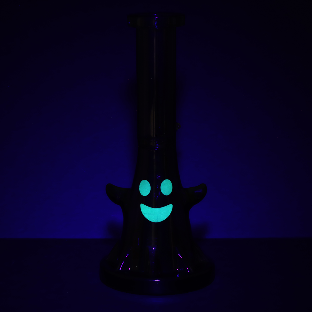 Pulsar Giddy Ghost Beaker Bong | Back View | Glow In The Dark Accents