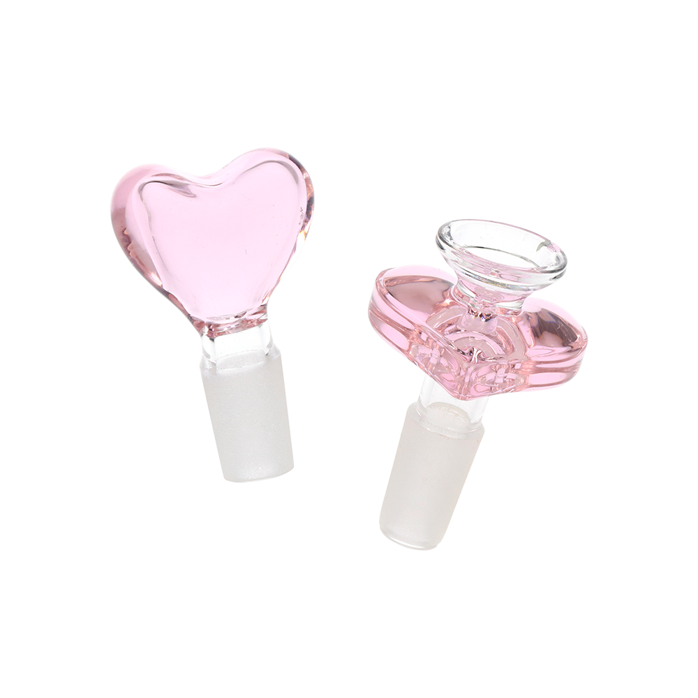 Pulsar Heart Hookup Dual Neck Bong | Transparent Pink | Glass Plug & Herb Slide