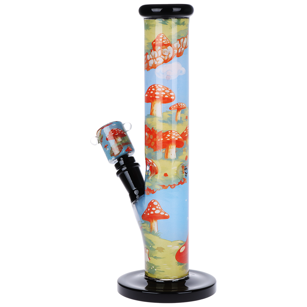 Pulsar Inside Print Straight Tube Bong | Floating Mushrooms | Back View