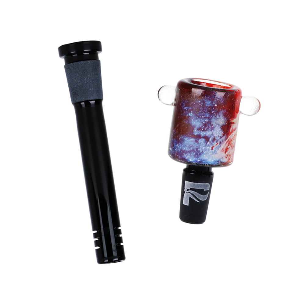 Pulsar Inside Print Straight Tube Bong | Nebular | Matching Herb Slide & Slitted Downstem