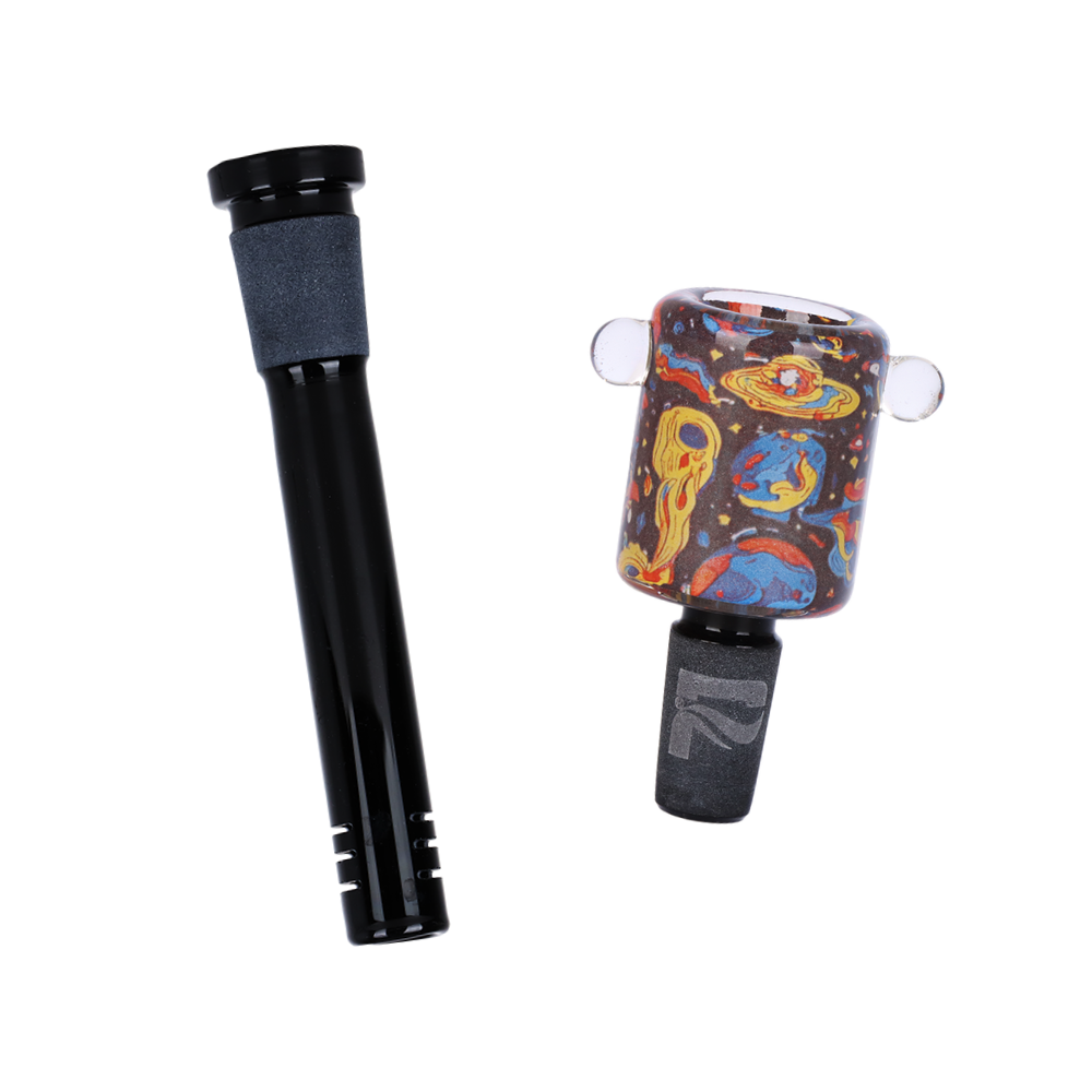 Pulsar Inside Print Straight Tube Bong | Weird Space | Matching Herb Slide & Slitted Downstem