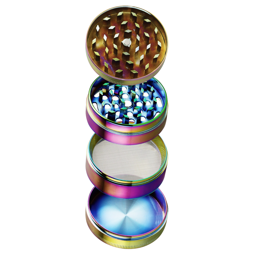 Pulsar Rainbow Anodized Grinder | 4pc | 2.2" | Pieces View