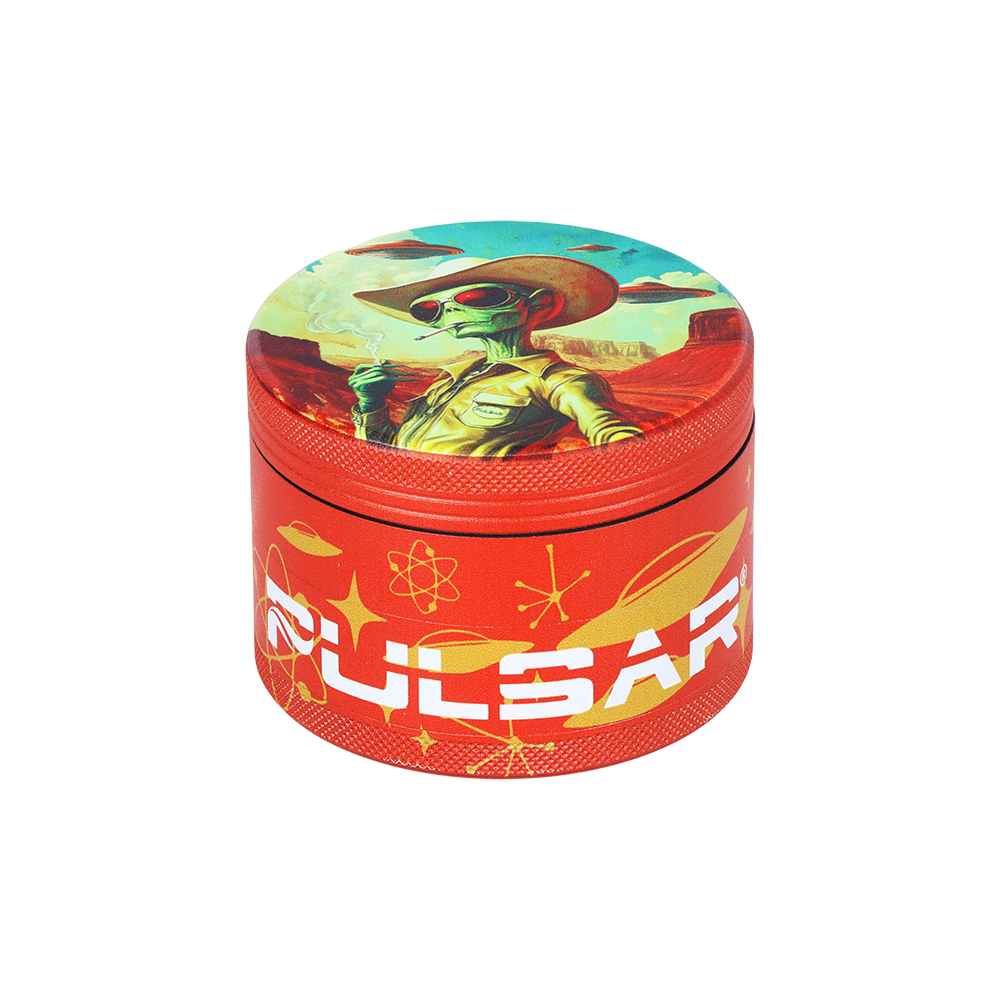 Pulsar Side Art Design Series Grinder | Cowboy Alien | Solid Top