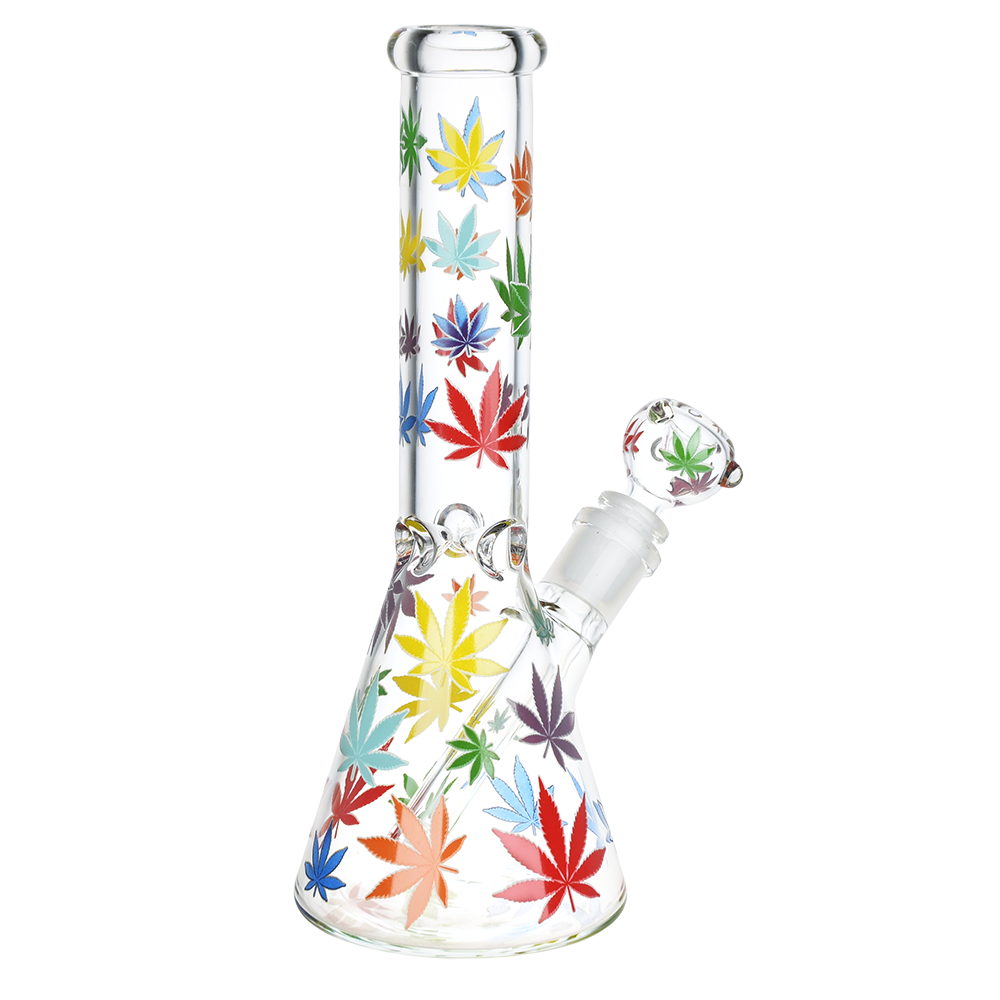 Rainbow Leaf Glow Beaker Bong | Back View