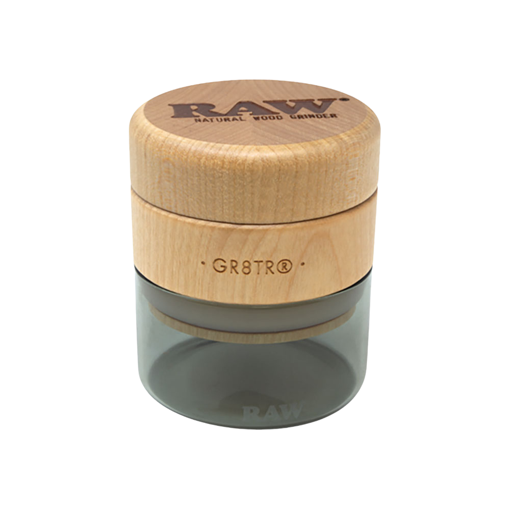 RAW Natural Wood Grinder & Stash Jar | Gray