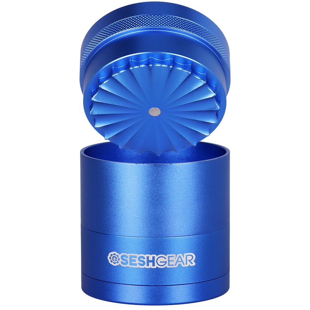 SeshGear Aluminum Mill Grinder | 5pc | Blue Open View