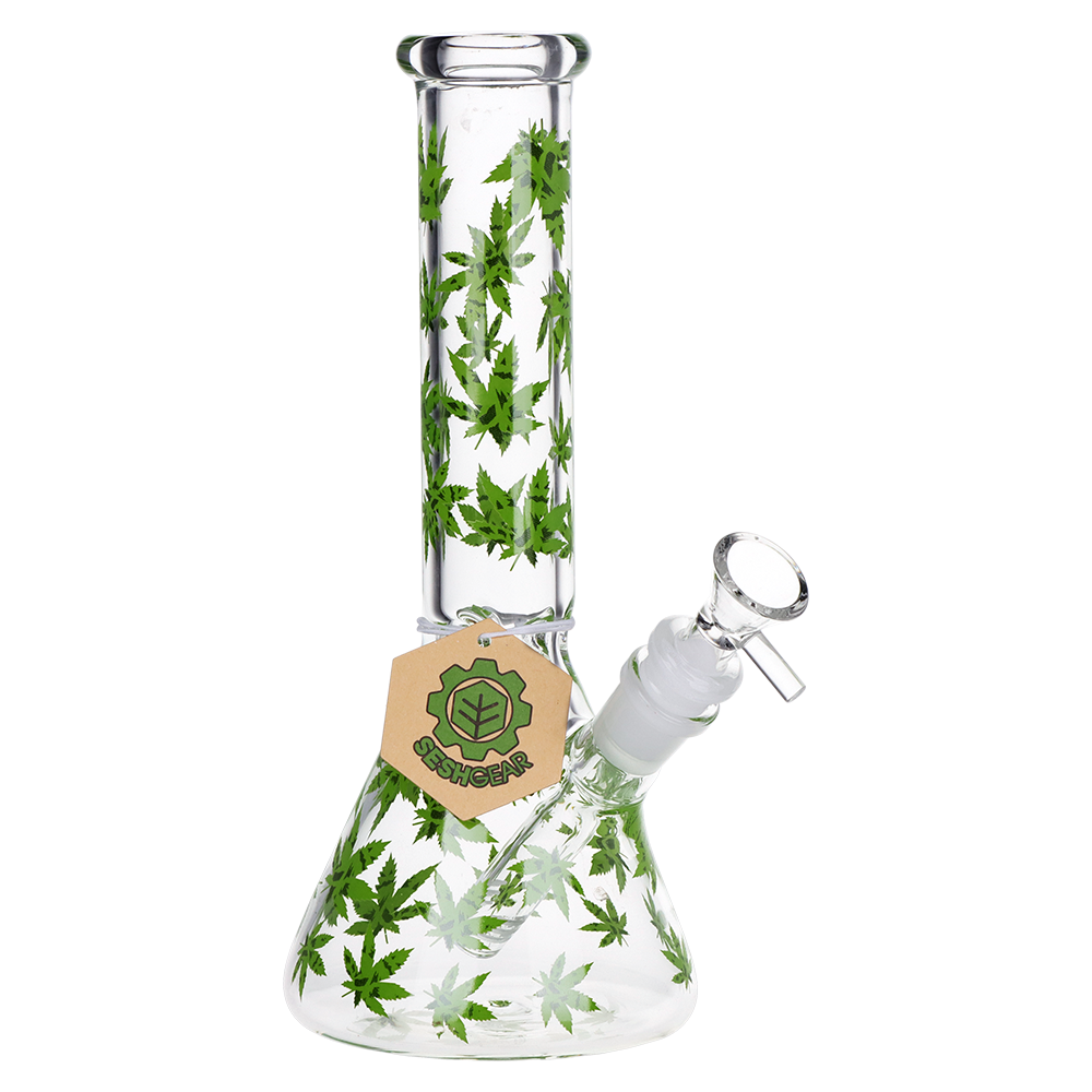 SeshGear Leafy Greens Beaker Bong | Front View with Tag
