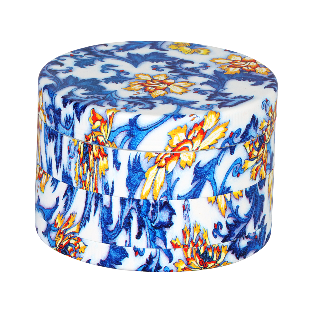SeshGear Vintage China Print Grinder | Blue & Yellow | Closed View