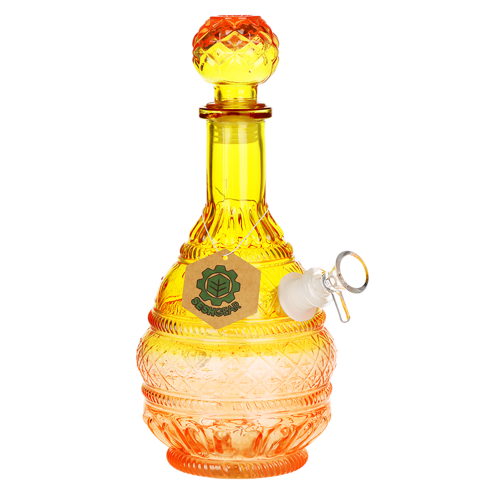 SeshGear Round Lotus Vintage Decanter Bong | Yellow Orange Ombre | Front View