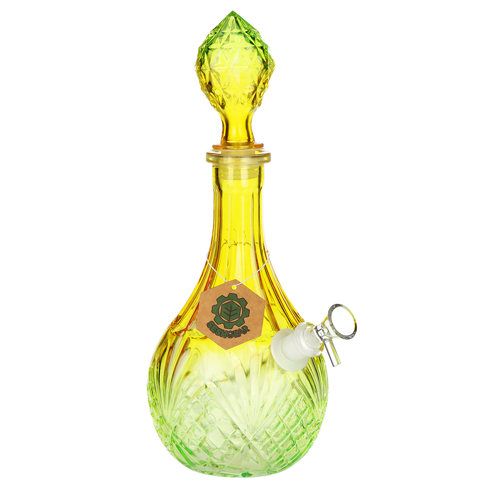 SeshGear Water Drop Vintage Decanter Bong | Ombre Yellow Green | Front View