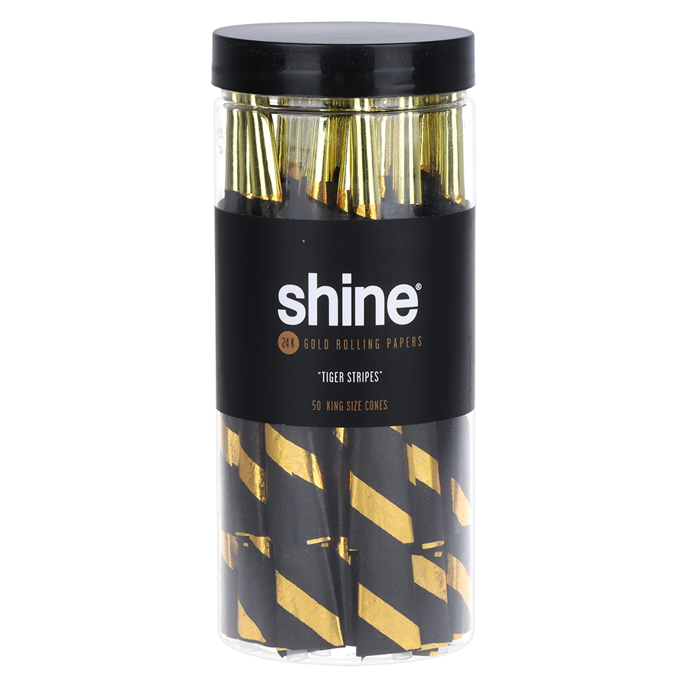 Shine 24K Gold Pre-Rolled Cones | Design Series | Tiger Stripe | 50ct Jar