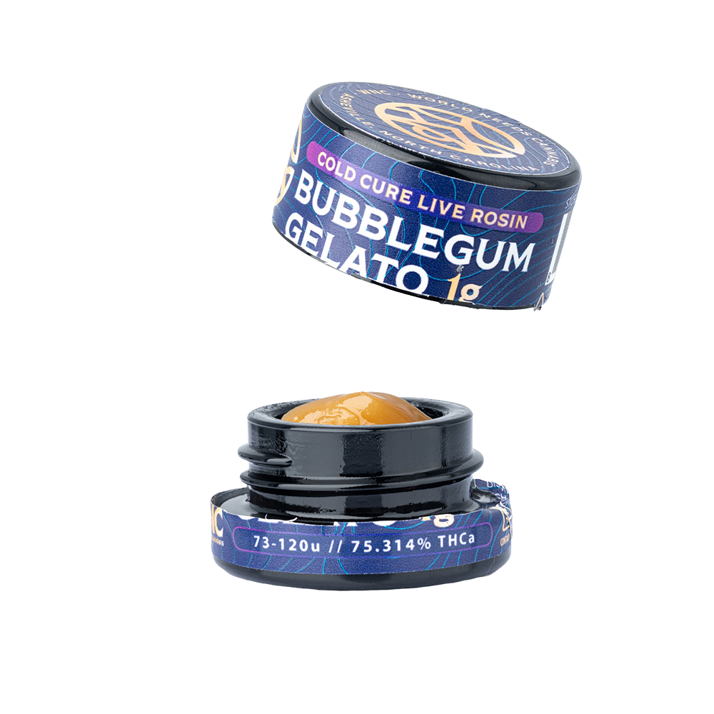 WNC THCA Cold Cure Live Rosin | Bubblegum Gelato | 1 Gram Jar