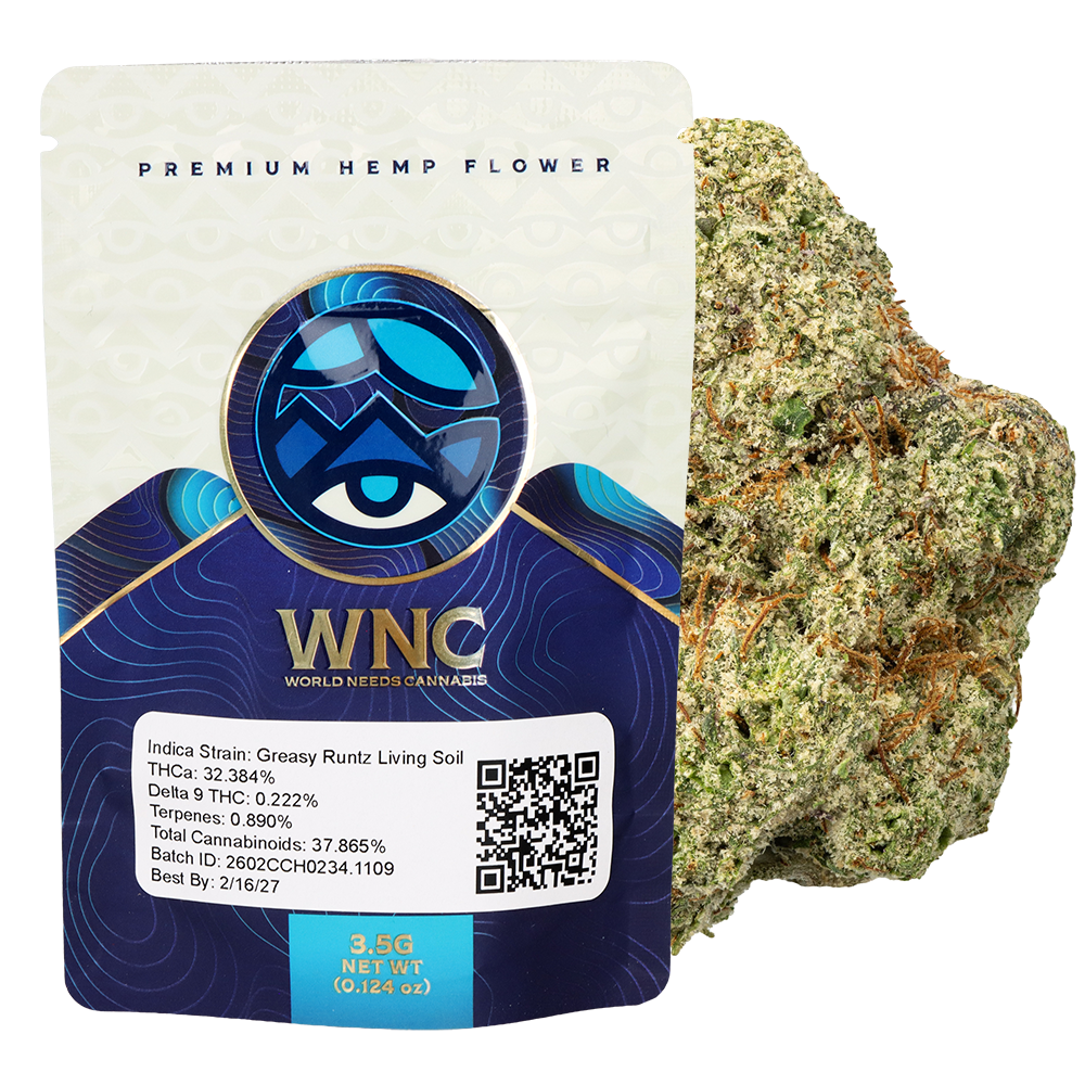 WNC THCA Indoor Living Soil Flower | Greasy Runtz | 3.5 Gram Packaging