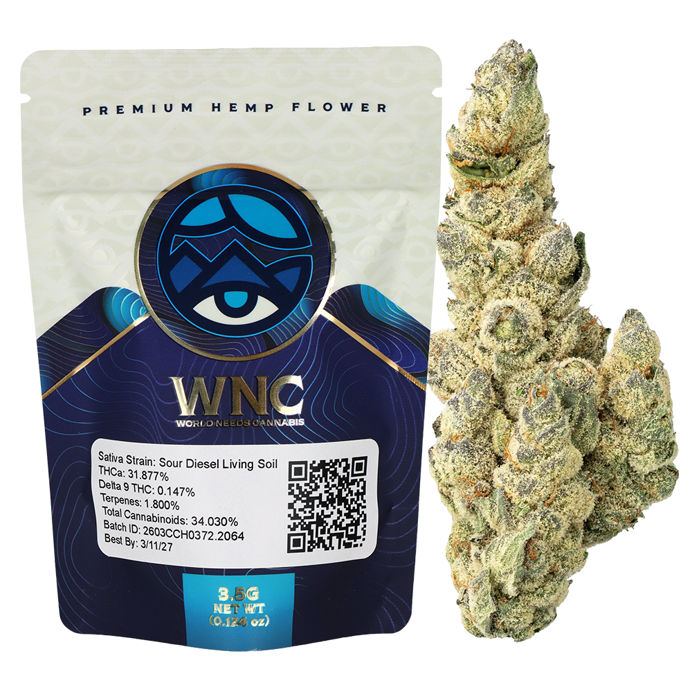 WNC THCA Indoor Living Soil Flower | Sour Diesel | Packaging