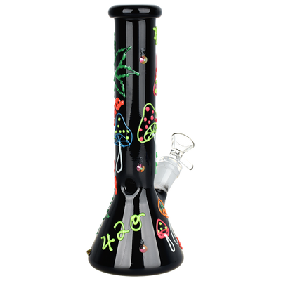 420 Leafy Mushroom Glow Beaker Bong | Back View