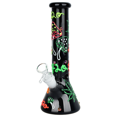 420 Leafy Mushroom Glow Beaker Bong | Front View