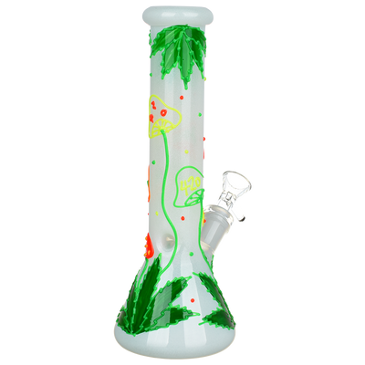 420 Leafy Shroom Glow Beaker Bong | Back View