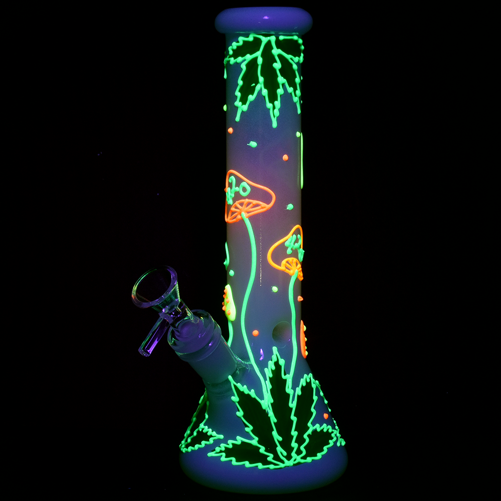 420 Leafy Shroom Glow Beaker Bong | Glow In The Dark