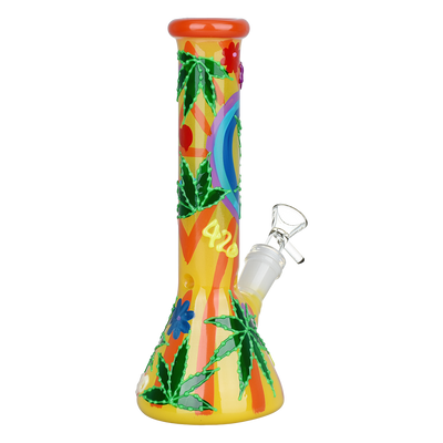 420 Leafy Sunburst Glow Beaker Bong | Back View