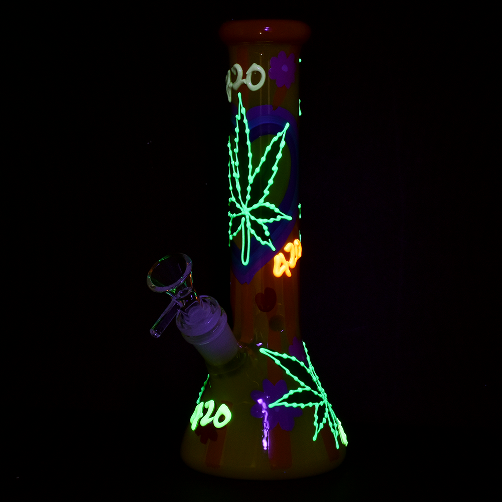 420 Leafy Sunburst Glow Beaker Bong | Glow In The Dark