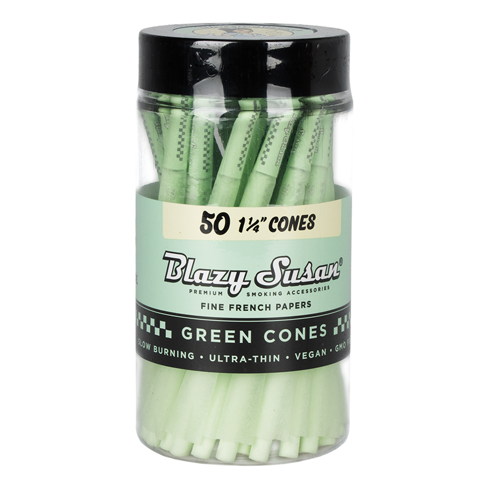 Blazy Susan Pre-Rolled Cones | Green Jar | 1 1/4 Size | 50 Count Jar