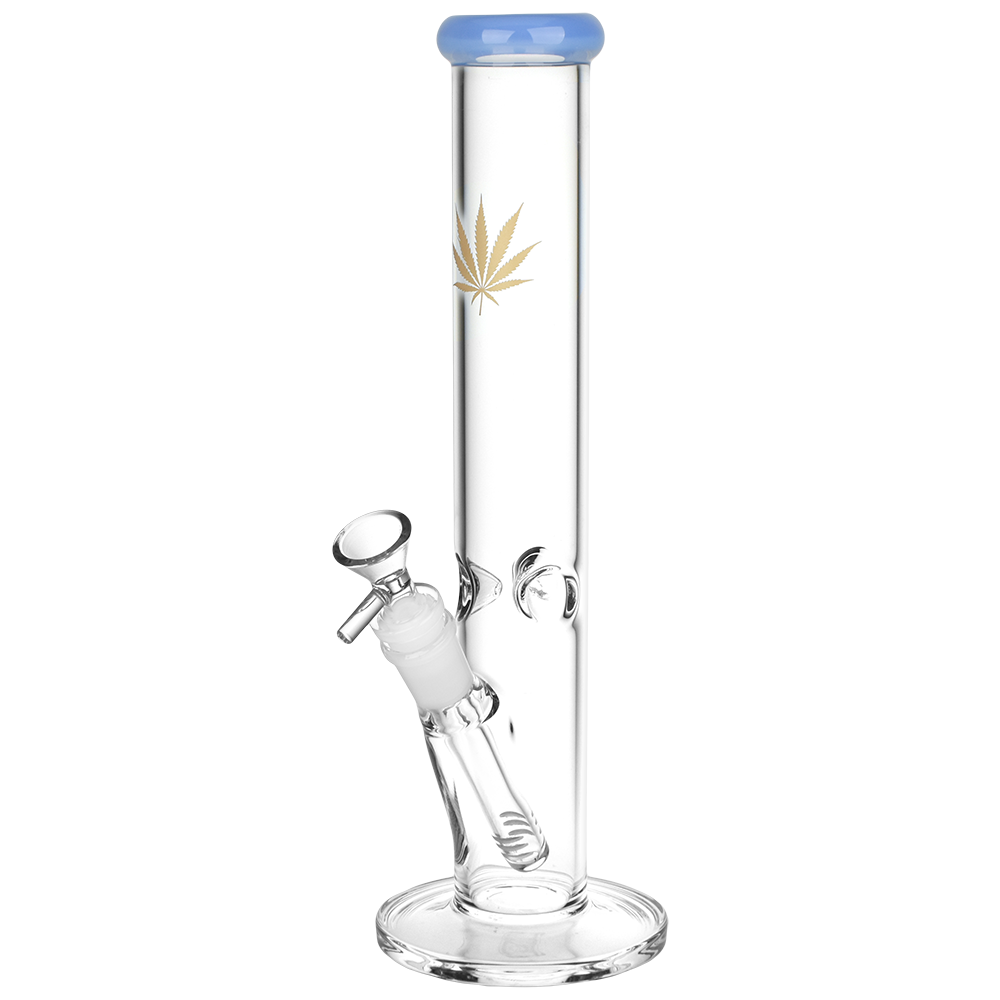 Classic Glass Gold Leaf Straight Tube Bong | Blue