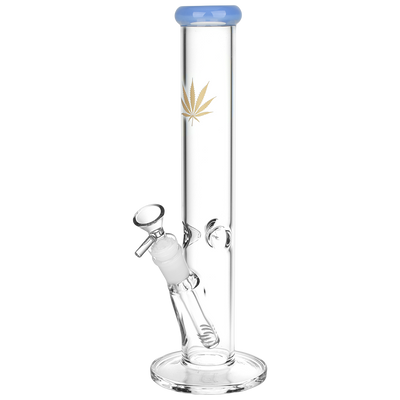 Classic Glass Gold Leaf Straight Tube Bong | Blue
