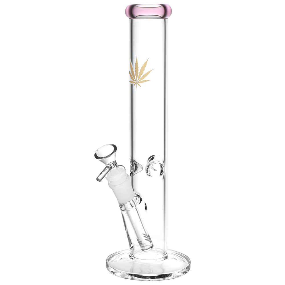 Classic Glass Gold Leaf Straight Tube Bong | Pink